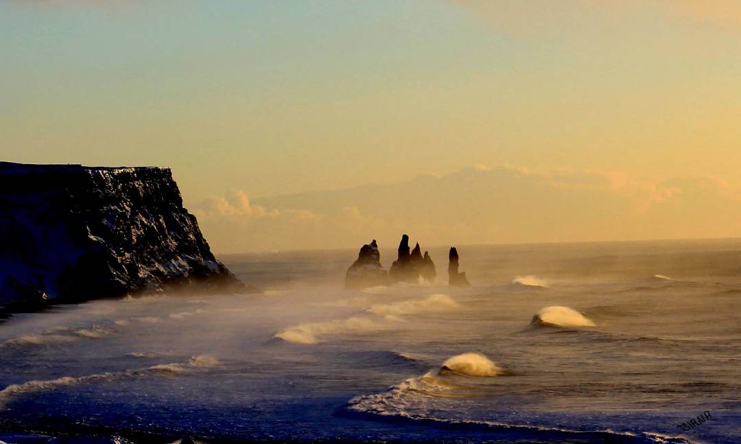 Reynisdrangar pictured during Winter Sunrise