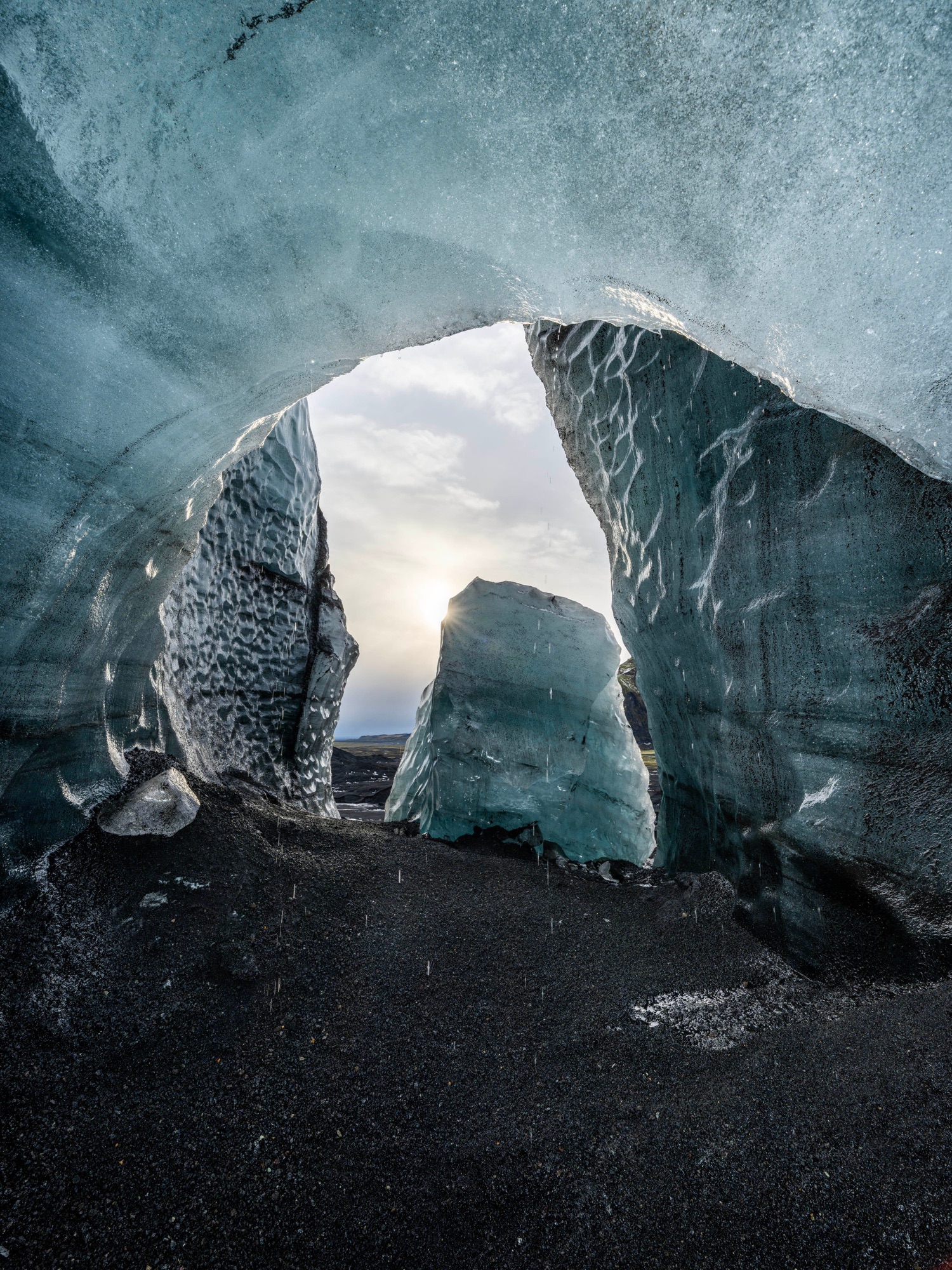 Sun at the entrance at Katla Ice Cave